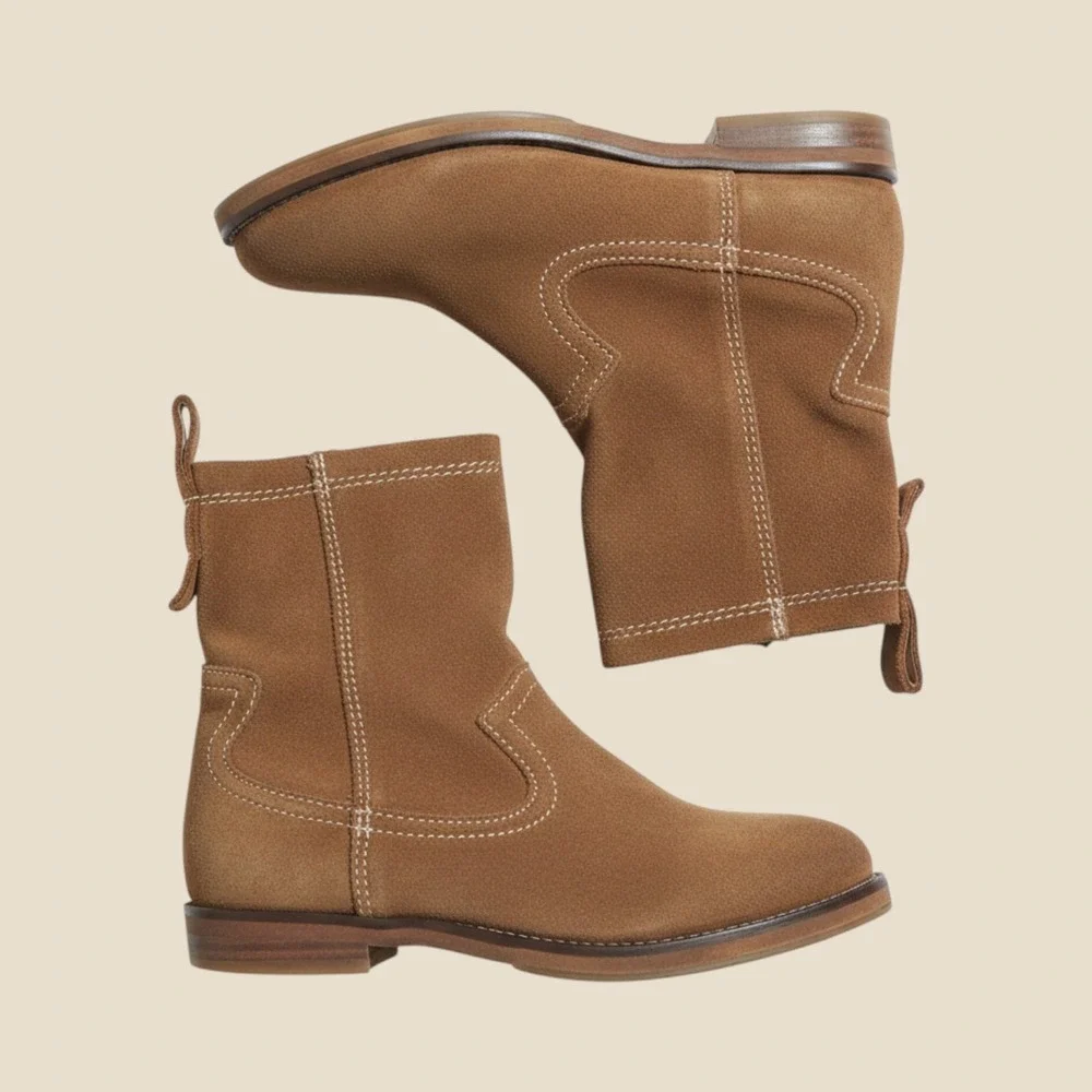 Zara Kids Tan Suede Cowboy Western Ankle Boots Brown Size 28 US 11c unisex Kids